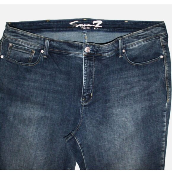 Blue High Waist Jeans Stretch Cotton Denim Pants Plus Sz 24 Seven 7 Straight Leg - Picture 2 of 4